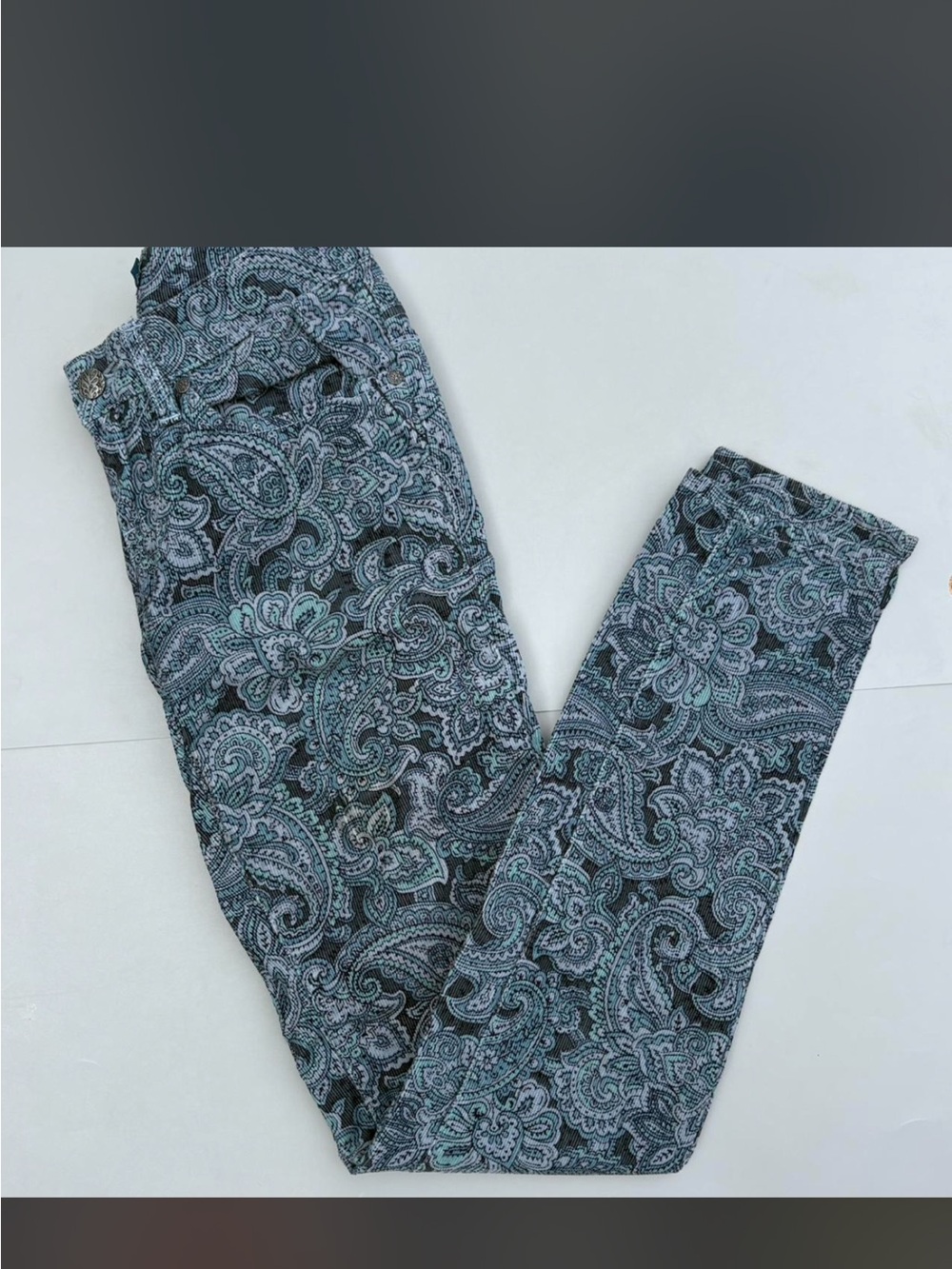 Prana Paisley Skinny Jeans in Teal and Black
